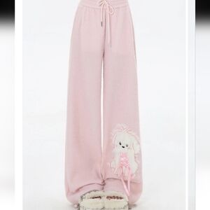 NWT Crazy Girl White Puppy Dog Pink Elastic Waist Lounge Fuzzy Pants
